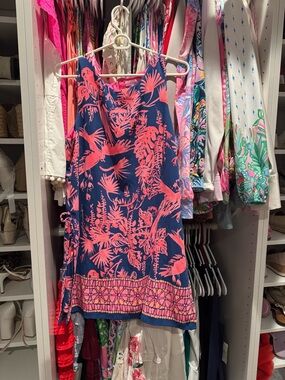 Lilly Pulitzer Navy and Coral Tropical Print Sundress Romper